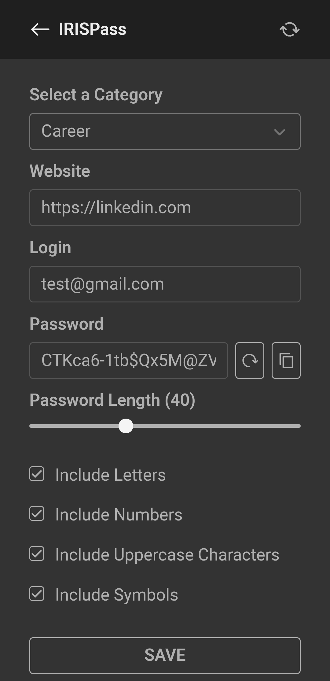 Adding a new password entry